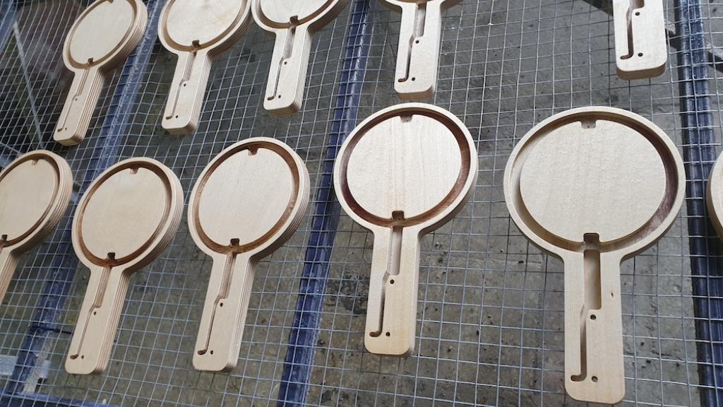 Wooden perches in the factory